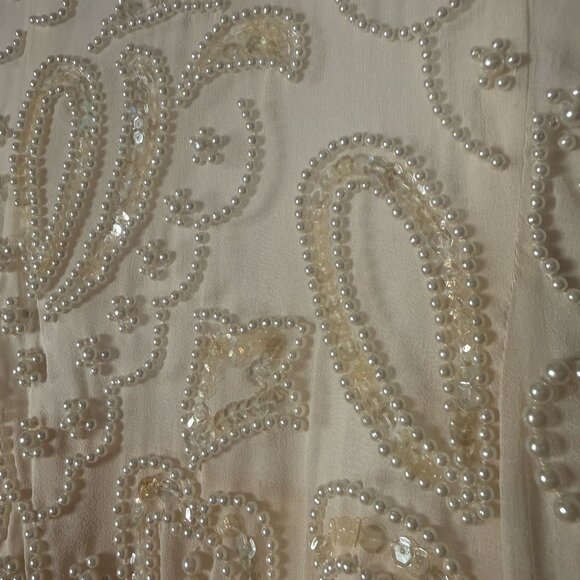 Vintage 1980s Pearl Beaded Cream Dress - Retro Bridal, Cocktail, or Evening Glam - Picture 11 of 12